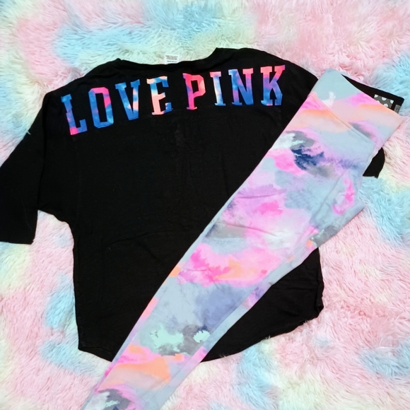 💋VICTORIA SECRET PINK OUTFIT SWEATSHIRT MED, LEGGINGS SMALL SUPER CUTE, COMFY - Picture 3 of 8